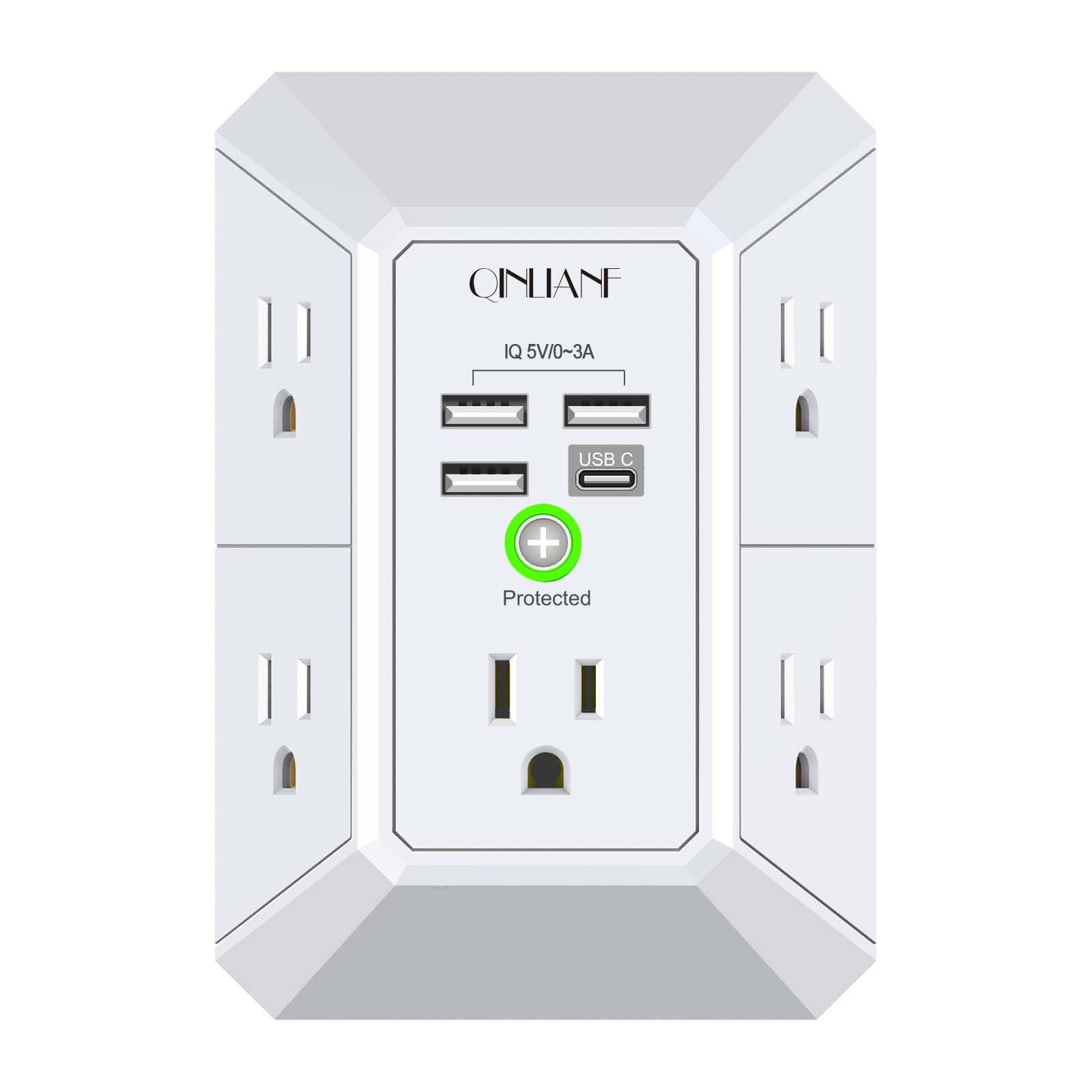 Wall Charger, Surge Protector, QINLIANF 5 Outlet Extender with 4 USB Ports