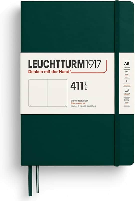 372927 Notebook 411 Medium (A5), Hardcover, 411 Numbered Pages, Forest Green, Plain, More…
