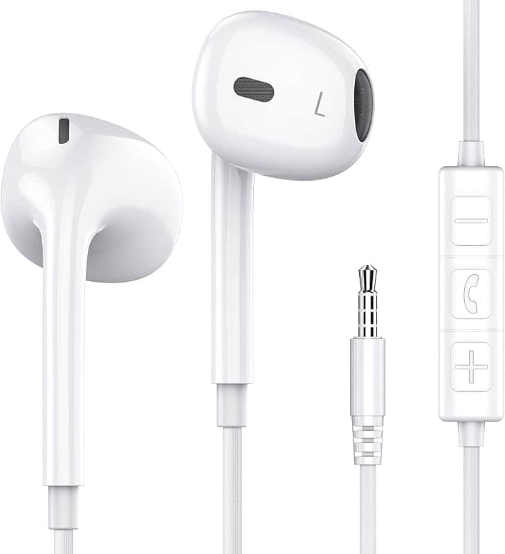 MOSWAG Wired Earbuds with Microphone, 3.5mm Jack in-Ear Headphones, White | Noise Isolati…
