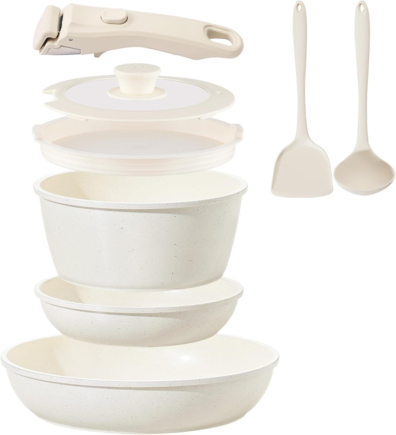Ceramic Cookware Set Non Stick 8Pcs Pots and Pans Set Detachable Handle Induction Kitchen…