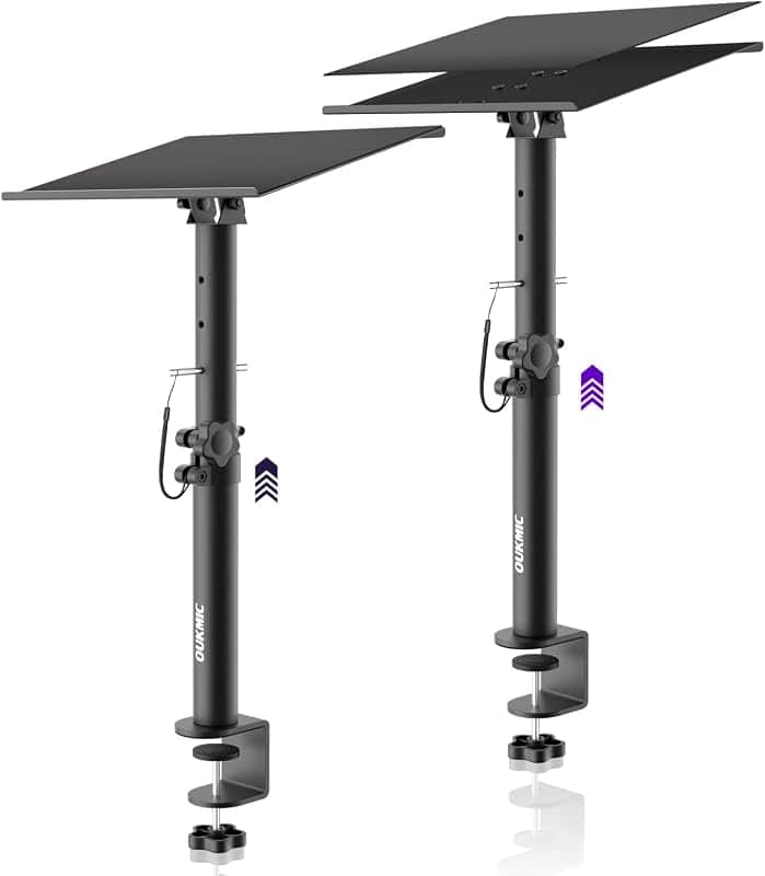 Clamp On Desktop Studio Monitor Speaker Stands Pair | Tilt & Height Adjustable, Heavy Dut…
