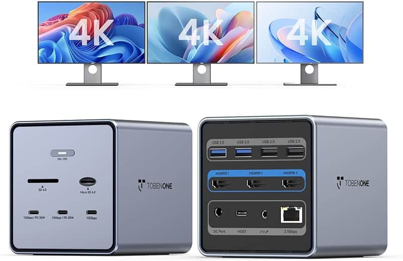 16-in-1 Laptop Docking Station Triple 4K Monitor,150W Power Supply