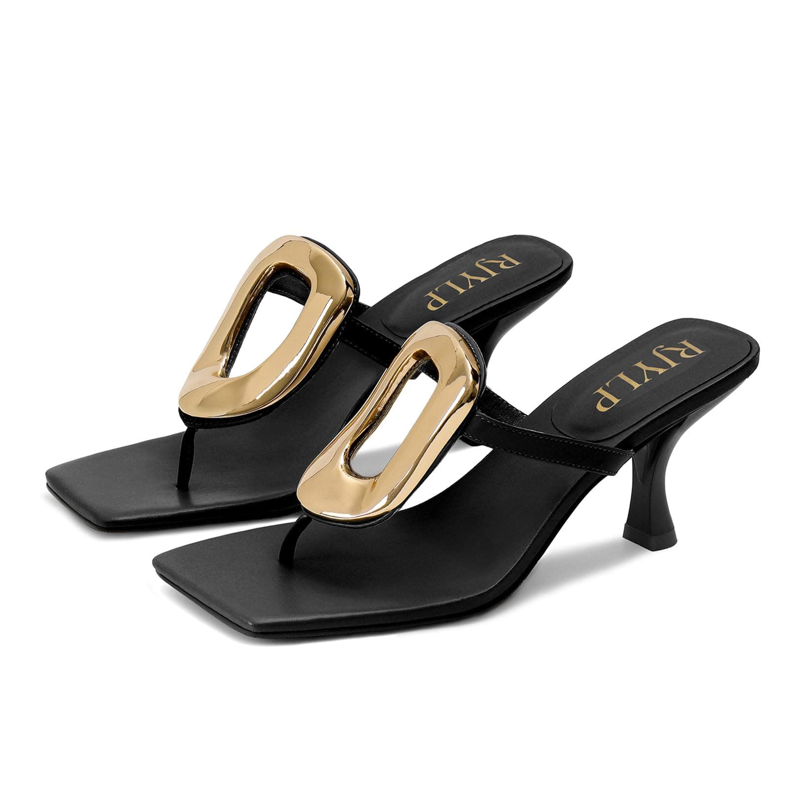 Metal Flip Flop Heels Sandals for Women Slip on Thong Sandals Kitten Heels Beach Dressy C…