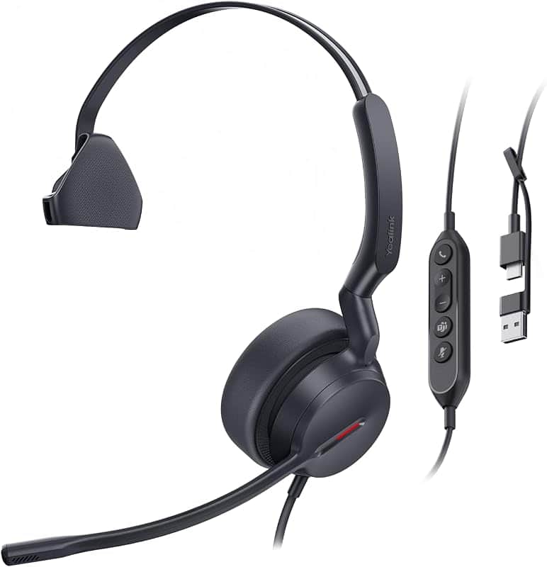 Yealink UH44 USB Headset, Teams Certified, 2 Mics, USB-C/A,in-Line Controls | AI noise-ca…