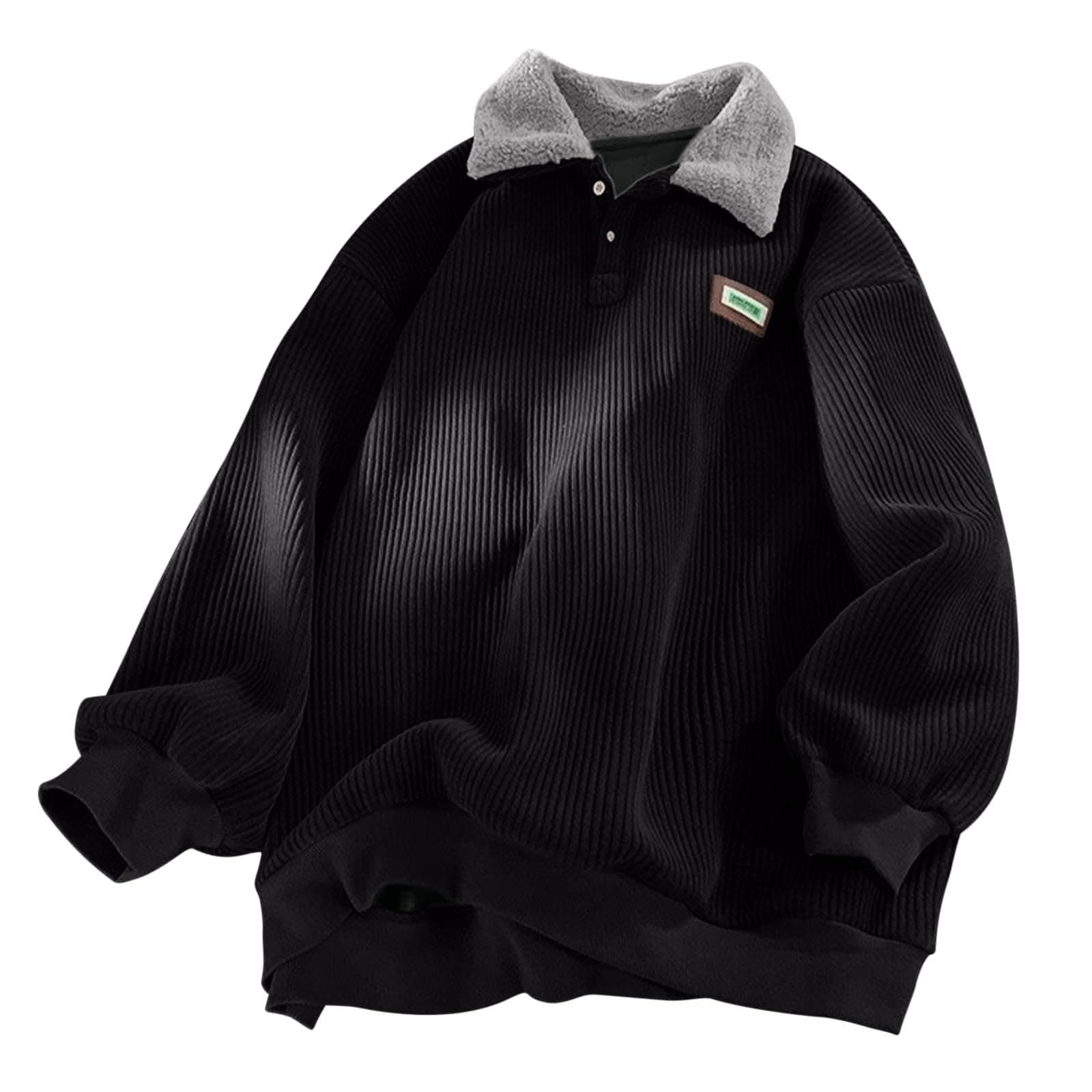 Mens Oversized Corduroy Sweatshirt Fleece Lined Long Sleeve Pullover