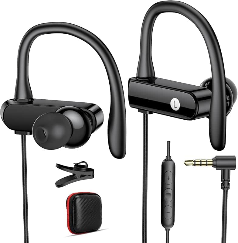 APETOO 3.5mm Headphones, Sport Over Earhook Earbuds with Mic Volume Control | Workout In-…