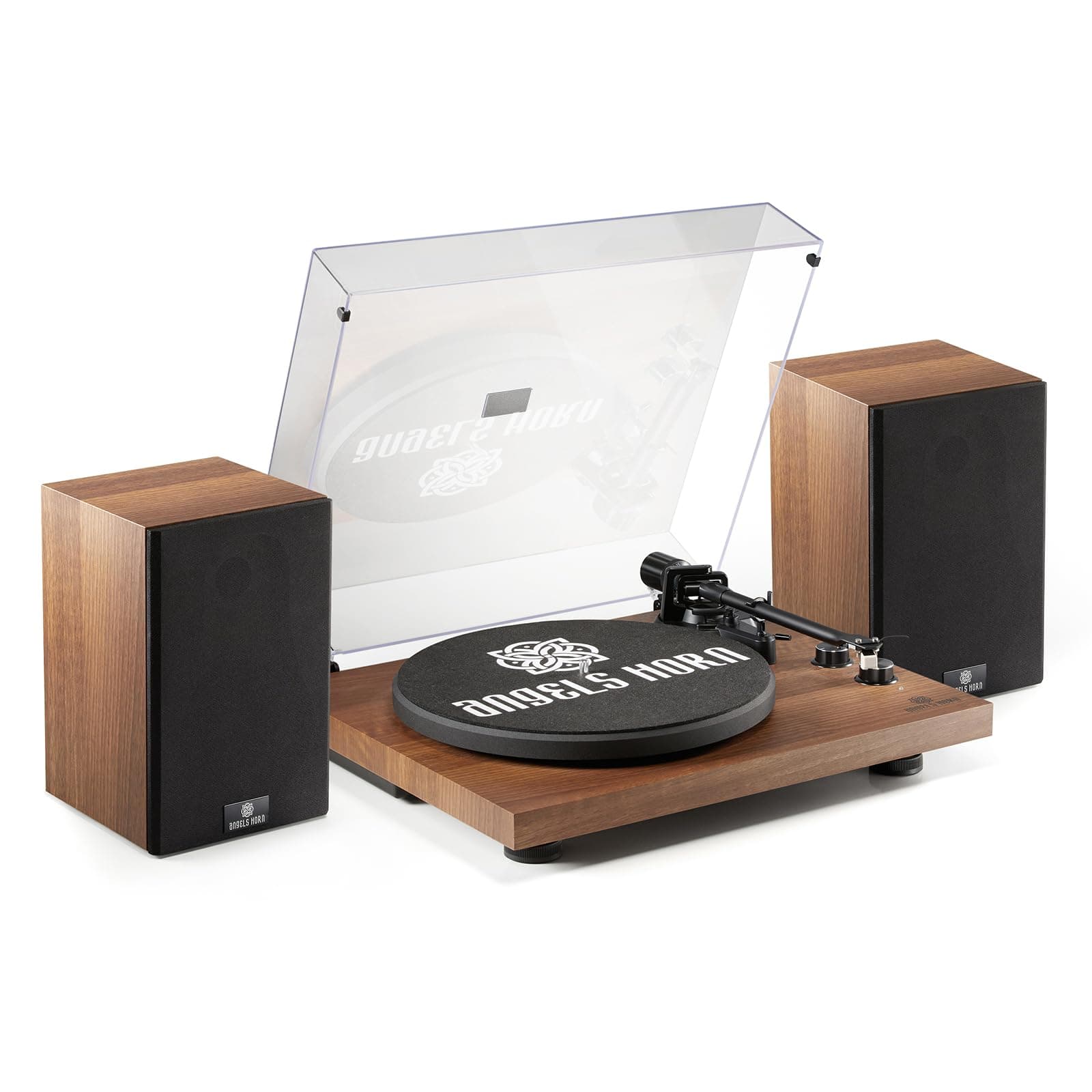 ANGELS HORN Vinyl Record Player Hi Fi System with Stereo Bookshelf Speakers | Bluetooth T…