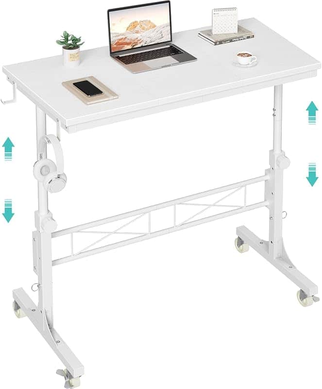 Rolling Standing Desk with Wheels, 32" Adjustable Height Small Portable Teacher Desk for…