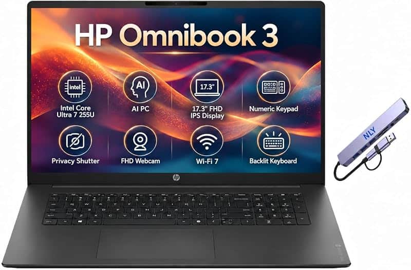 OmniBook 3, 17.3" FHD IPS Business Laptop, 12-Core Intel Core Ultra 7 255U, 16GB RAM 512G…