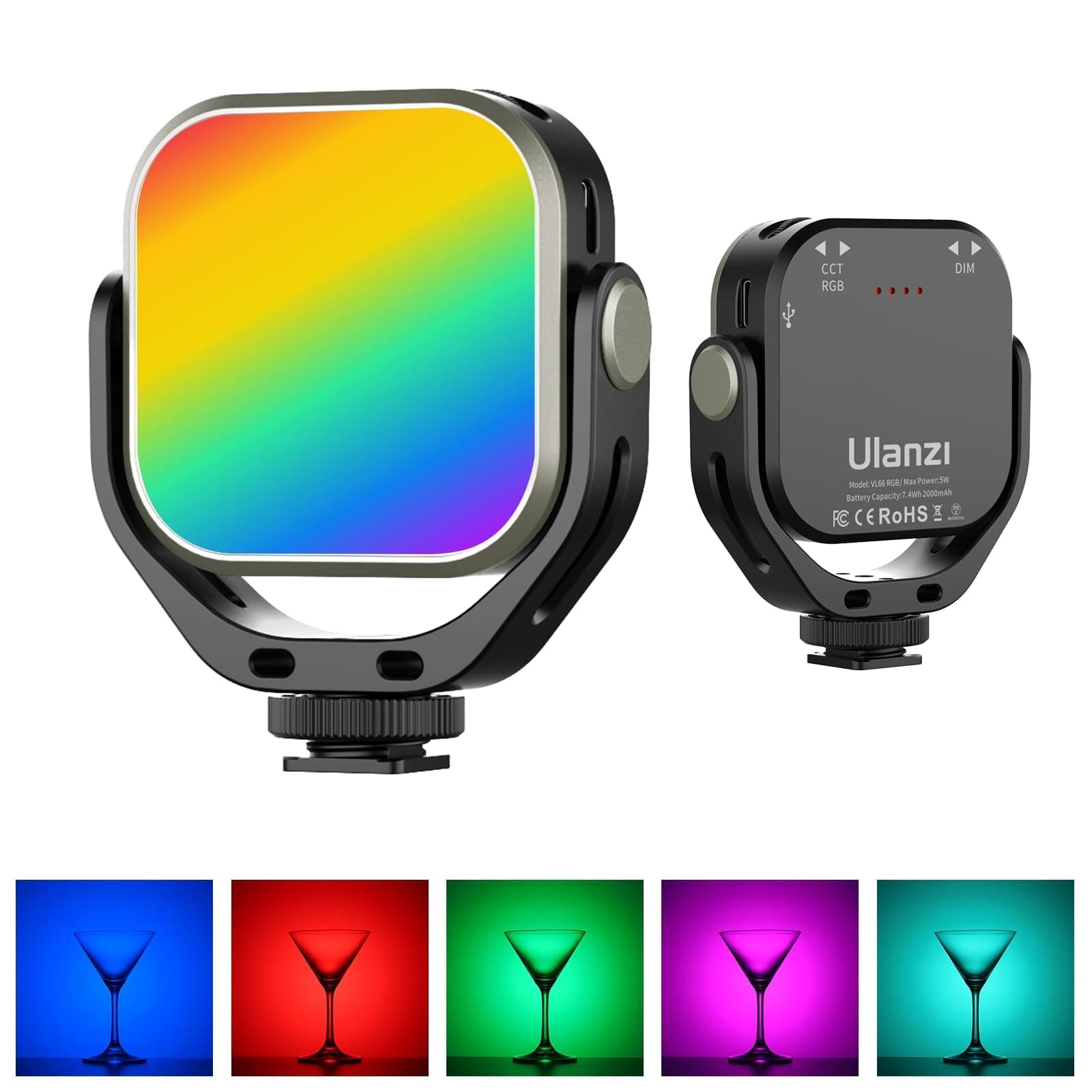 VL66 RGB Adjustable Rechargeable 2500-6500K - Mini Video Portable Light on Camera, 2000mA…