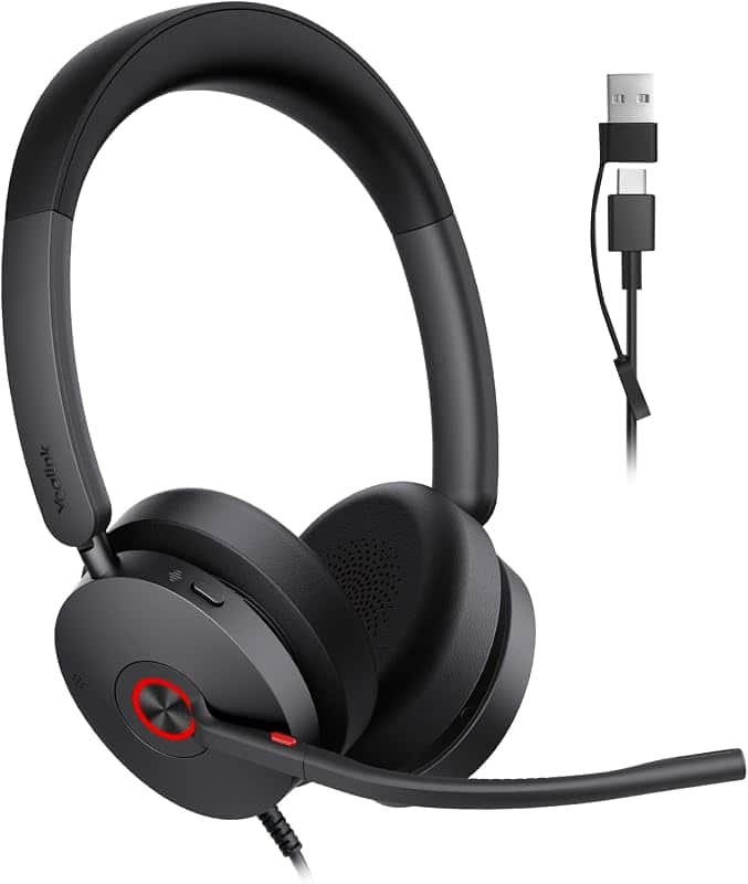 Yealink UH48 ANC Wired USB-C/A Headset, 6 AI Noise-Canceling Microphones | Teams/Zoom Cer…