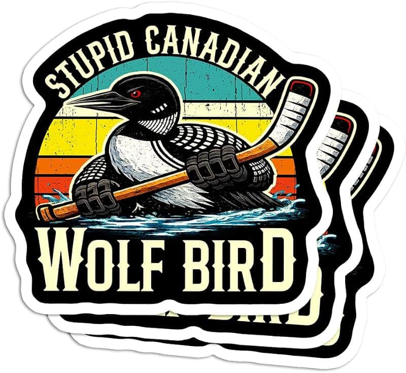 (Pack of 3) 3 Inches Stupid Canadian Wolf Bird Vintage Sticker, Sports Hookey Loon Meme W…
