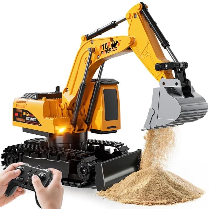 Remote Control Excavator Toys for Boys Age 6-12, 11CH 2.4Ghz RC Sand Digger with Metal Sh…