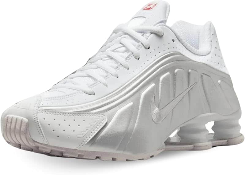 White/Metallic Silver Nike Shox R4 Sneaker by Nike