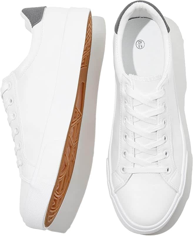 Mens White Tennis Shoes PU Leather Sneakers for Men