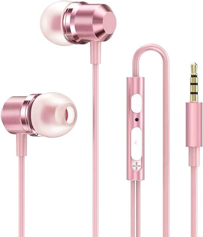 Rose Gold Earbuds, Girls Pink Earphones Wired with mic, Volume Control in Ear Headphones…