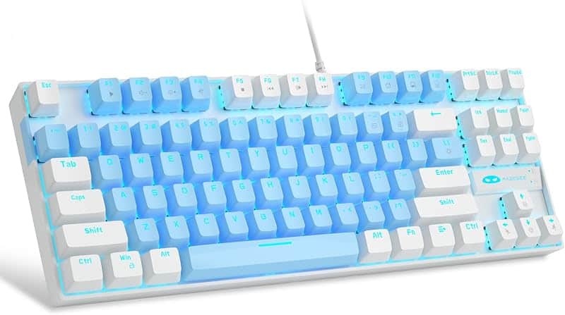 75% Mechanical Gaming Keyboard, Blue Switch, LED Blue Backlit, 87 Keys Compact TKL Wired…