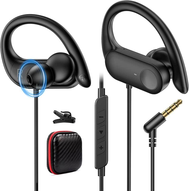 APETOO 3.5mm Sport Wired Earbuds with Over Earhook Mic & Volume Control 5ft | Workout Hea…