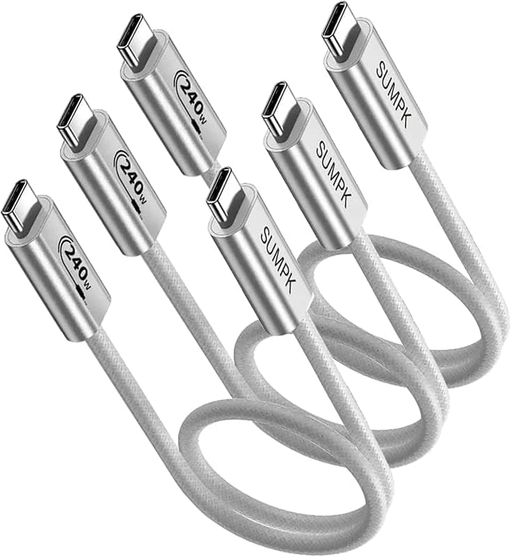 SUMPK 240W USB C to USB C Cable 2FT 3 Packs, Short Type C Fast Charge Cord | 480Mbps Data…