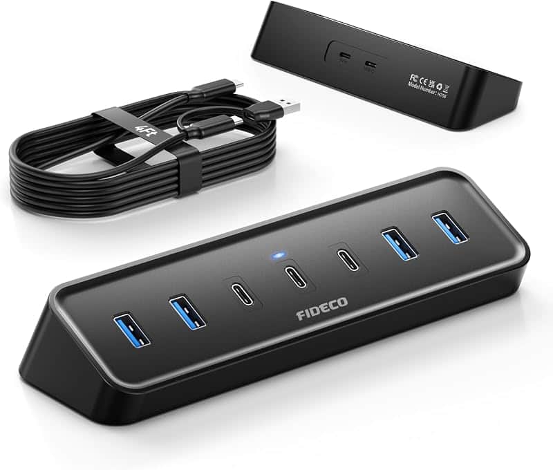 4 ft 7-Port USB 3.0 Hub for Desktop, PC, MacBook, 4 USB-A & 3 USB-C