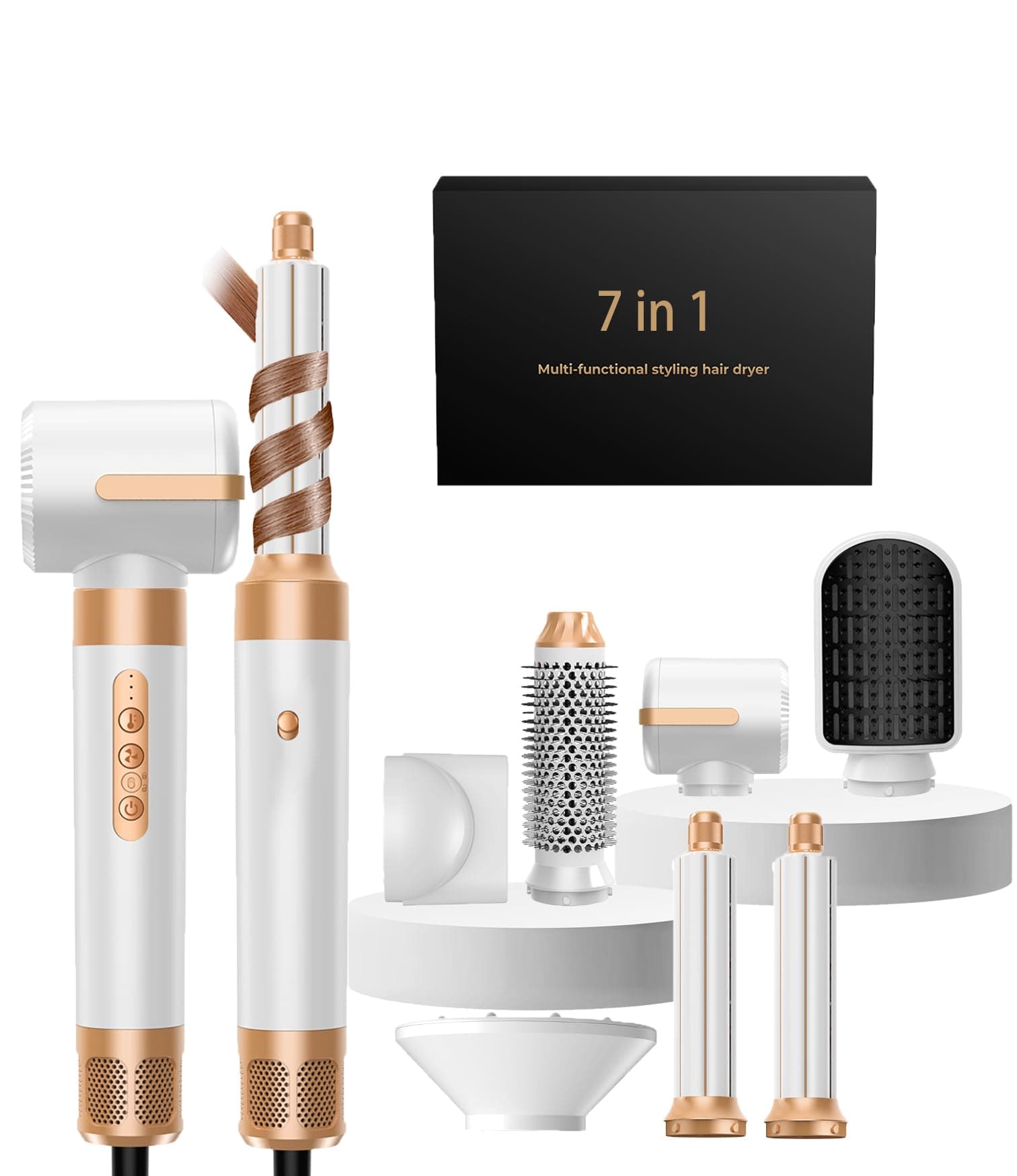 Hair Dryer Brush 7 in 1, Blow Dryer Brush Set with Air Curler Wrap Hair Styler, Negative…