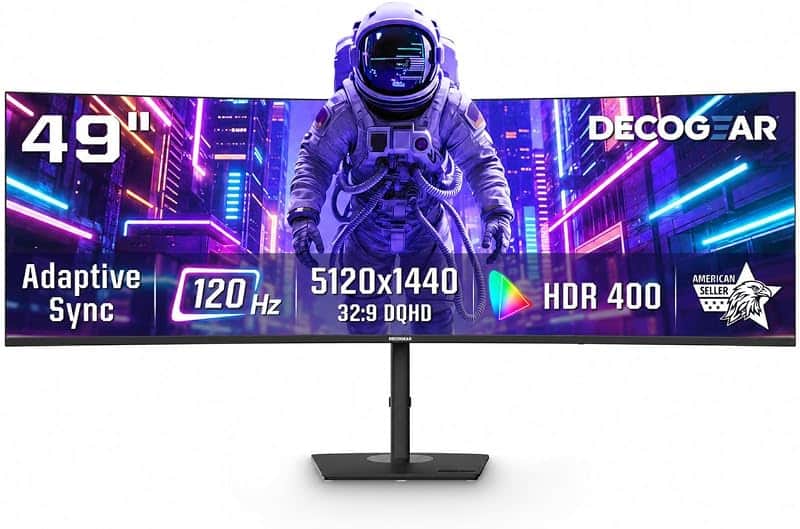 Deco Gear 49 Inch Curved Ultrawide Monitor, 5120x1440 Dual QHD 32:9 1500R VA Display, HDR…
