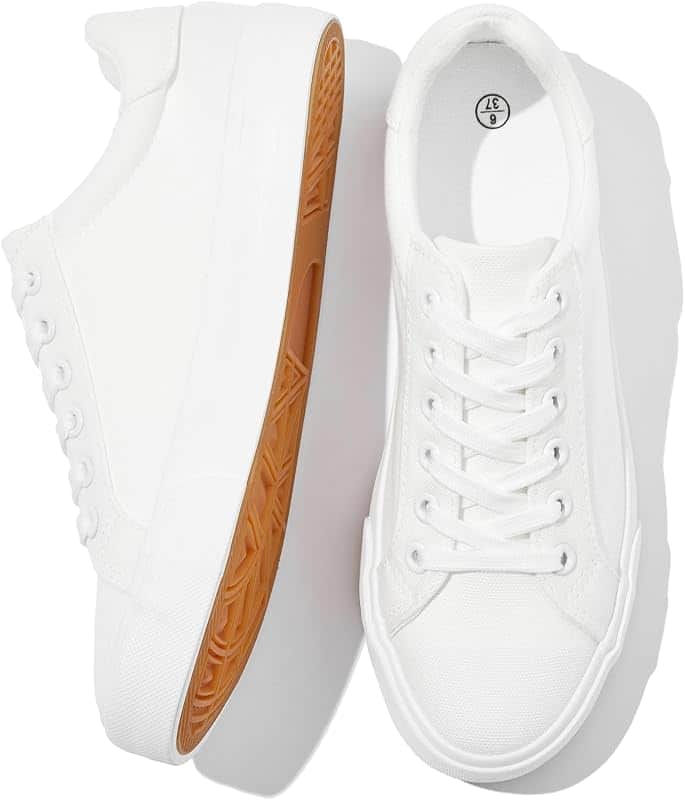 White Sneakers for Women Low Top White Tennis Shoes Women's Non-Slip Cozy Canvas Shoes Wa…