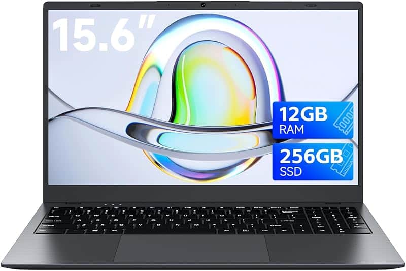 KINOBUC Laptop 12GB RAM 256GB SSD, Pentium Gold 6500Y up to 3.4GHz | 15.6 Inch FHD IPS Di…