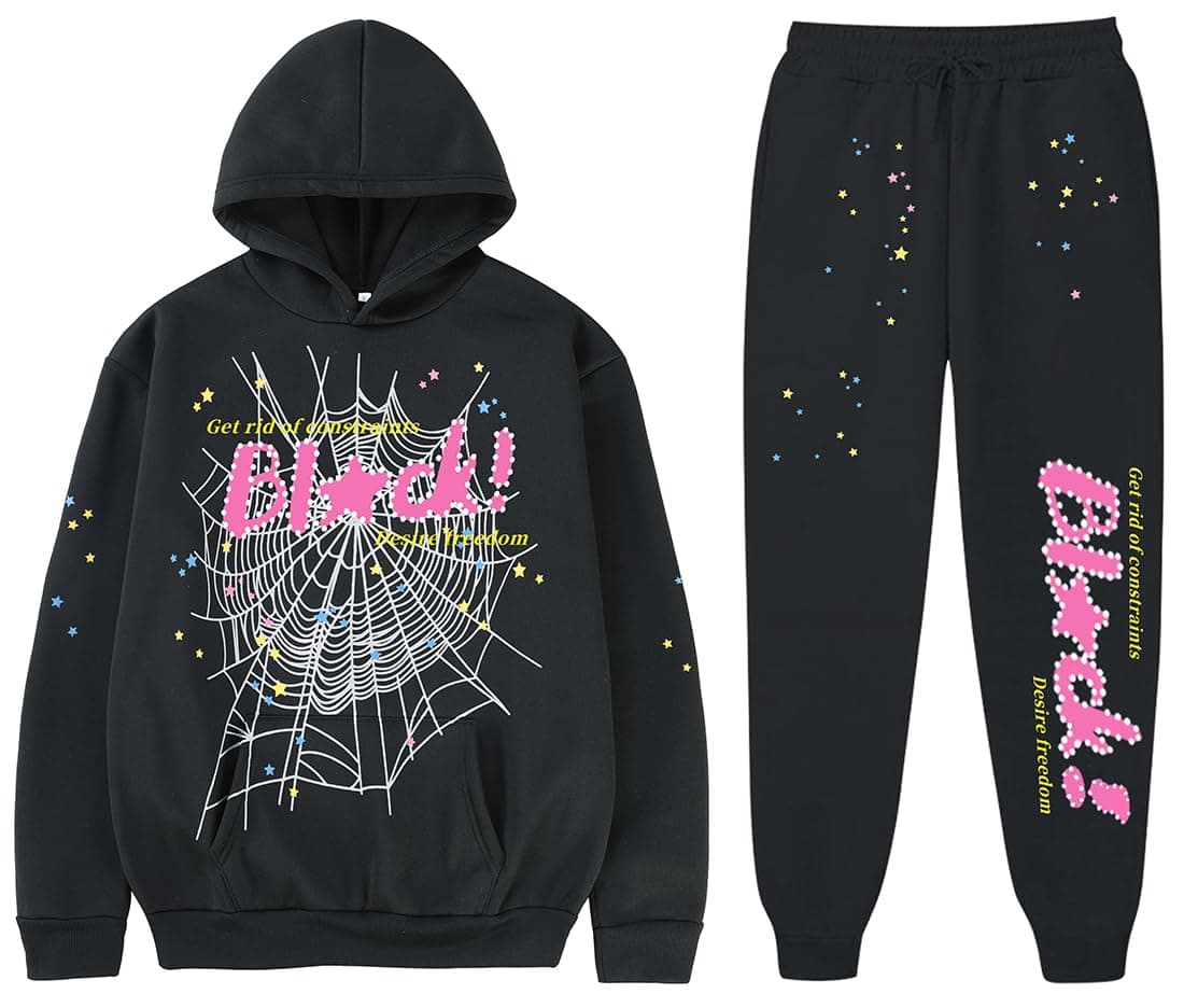 Y2K Hoodie Set Cobweb Spider Style Hoodie Pant Casual Tracksuit Long Sleeve Athletic Suit