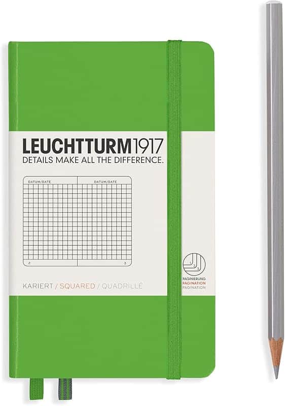 Notebook Hardcover Pocket A6-187 Numbered Pages for Writing and Journaling (Fresh Green,…