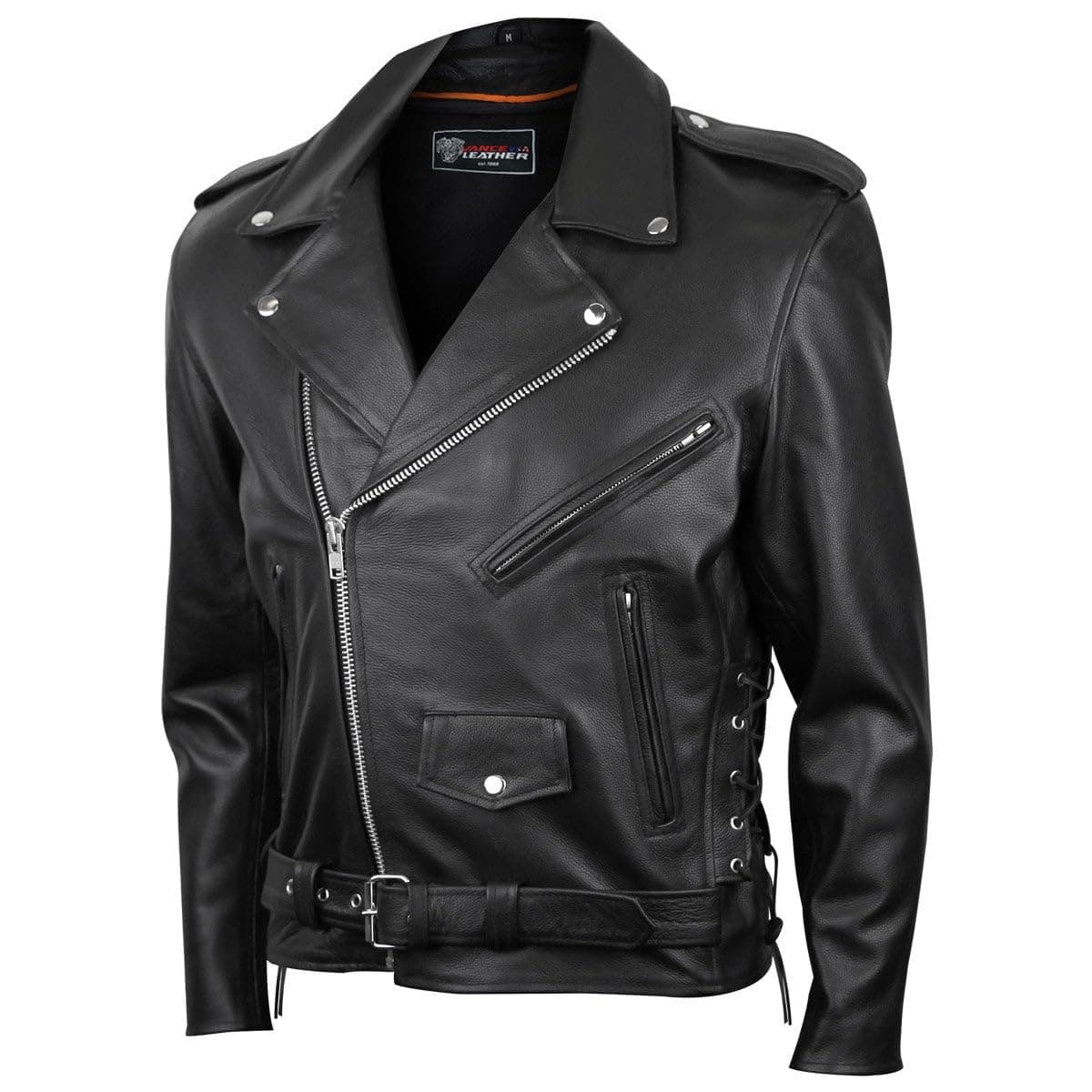 Mens Premium Cowhide CCW Insulated Liner Side Laces Classic MC Motorcycle Biker Black Lea…