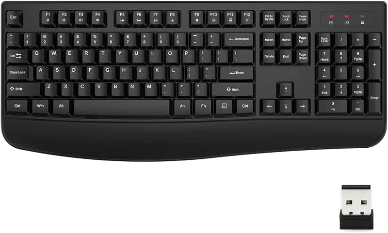 EDJO Wireless Keyboard, 2.4G Ergonomic Full Size Wireless Computer Keyboard with Wrist Re…