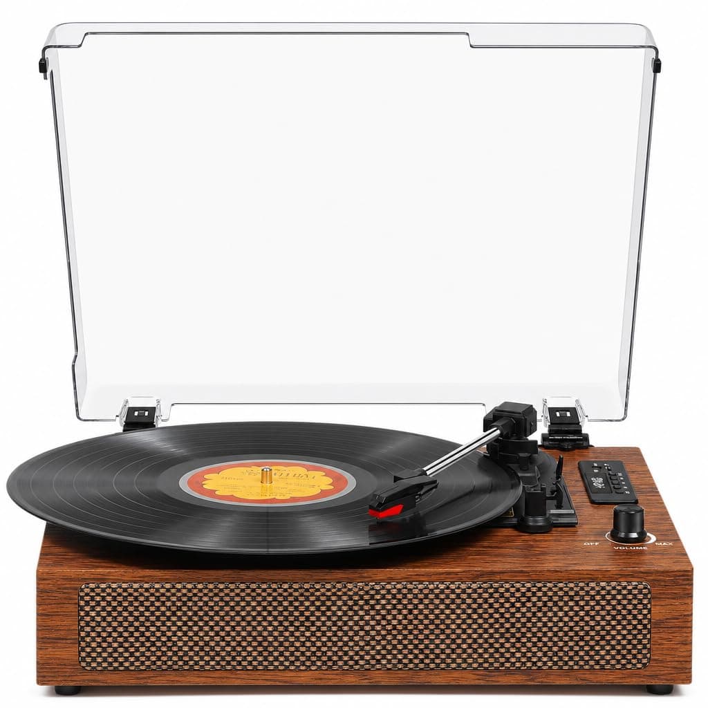 Vinyl Record Player with Built-in Bluetooth, USB Recording, Stereo Speakers, Belt-Driven…
