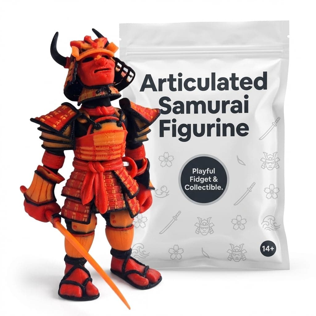Articulated Samurai Warrior Figurine - Striking Red and Orange Desk Decor for Collectors…