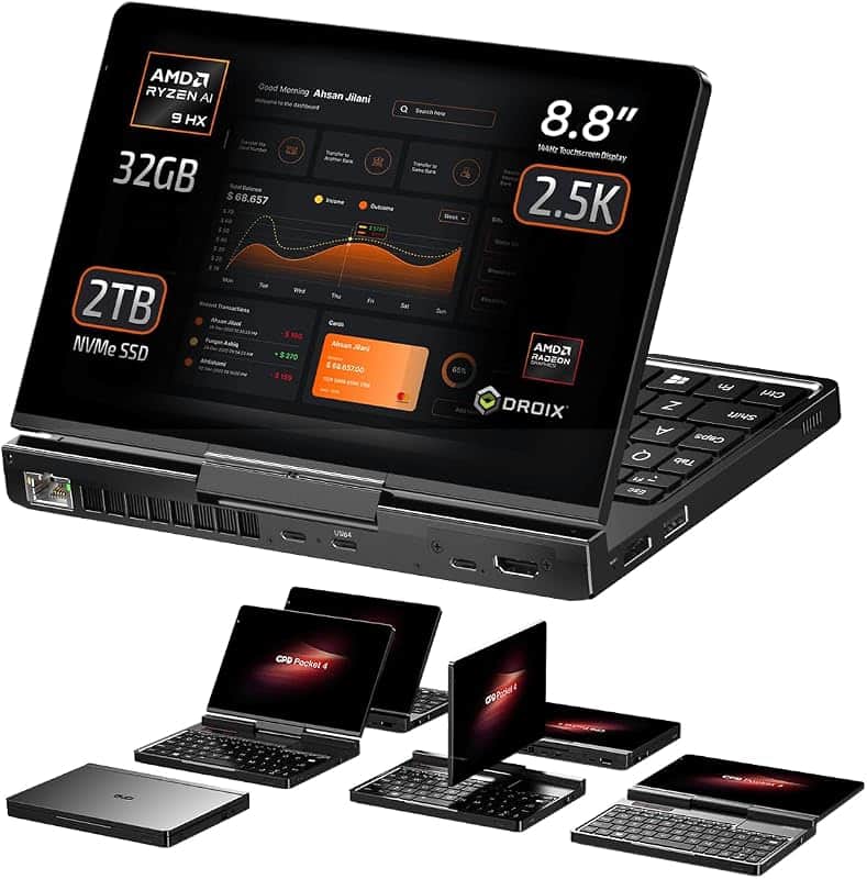 Pocket 4: Mini Laptop with AMD Ryzen AI 9 HX 370 CPU, Radeon 890M GPU, 32GB LPDDR5X RAM,…