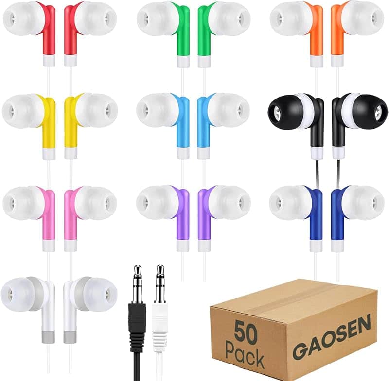 50 Pack Bulk Kids Earbuds for School Classroom, Multi Colored Student Wired Headphones wi…