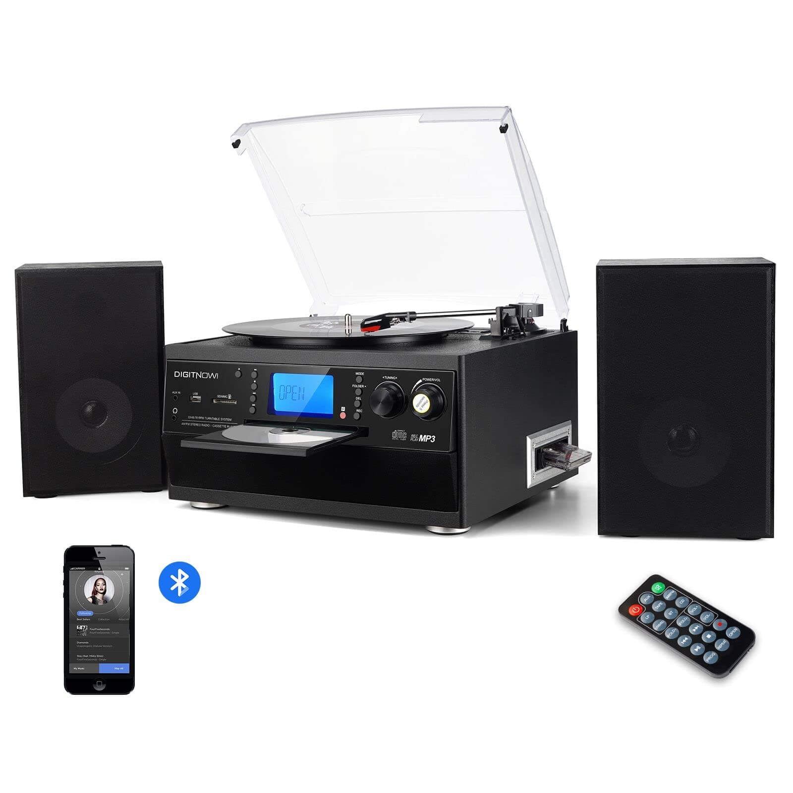 DIGITNOW Bluetooth Record Player Turntable with Stereo Speaker, LP Vinyl to MP3 Converter…