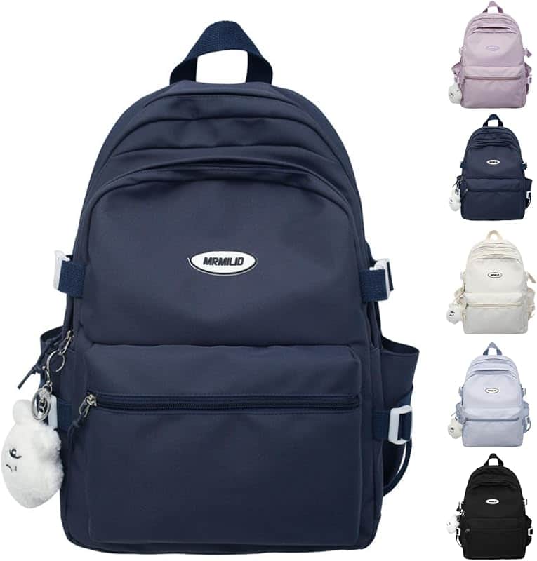 Kawaii Backpack with Cute Accessories Casual Aesthetic Daypack Simple Laptop Bag Waterpro…