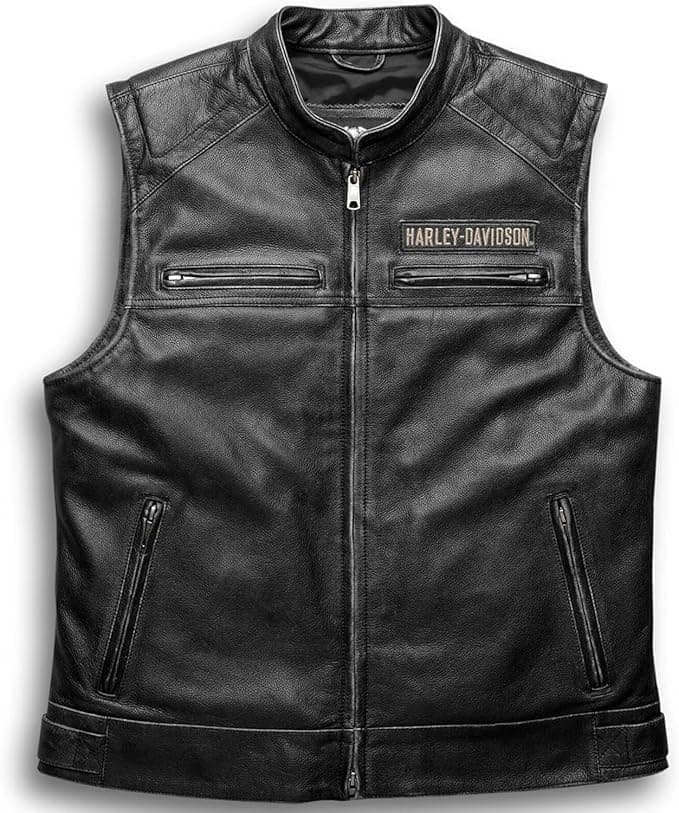 Iconic Harley HD Men’s Passing Link Leather Biker Vest – Davidson Motorcycle Road Warrior