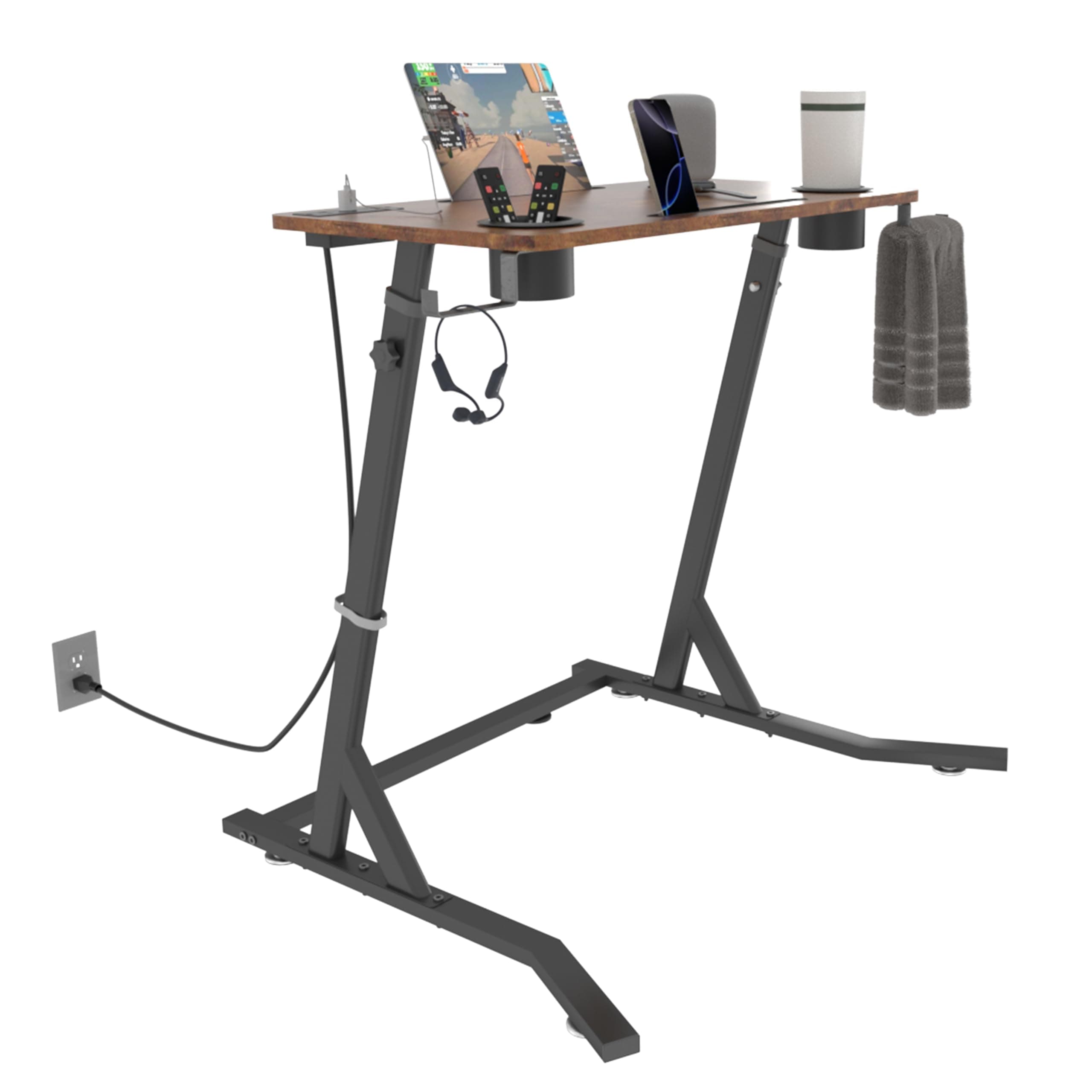 Indoor Cycling Desk, Adjustable Standing Desk for Walking Pad, Bike Trainer Desk with Pow…