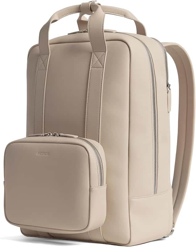 Monos Metro Backpack Vegan Leather Microfiber, Travel Backpack with Laptop Compartment, P…