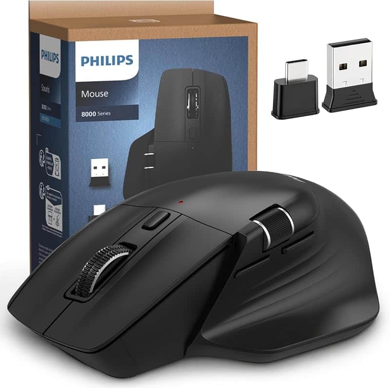PHILIPS Ergonomic Wireless Mouse, Multi-Device Bluetooth (USB-A/C) for Laptop & Mac/PC, S…