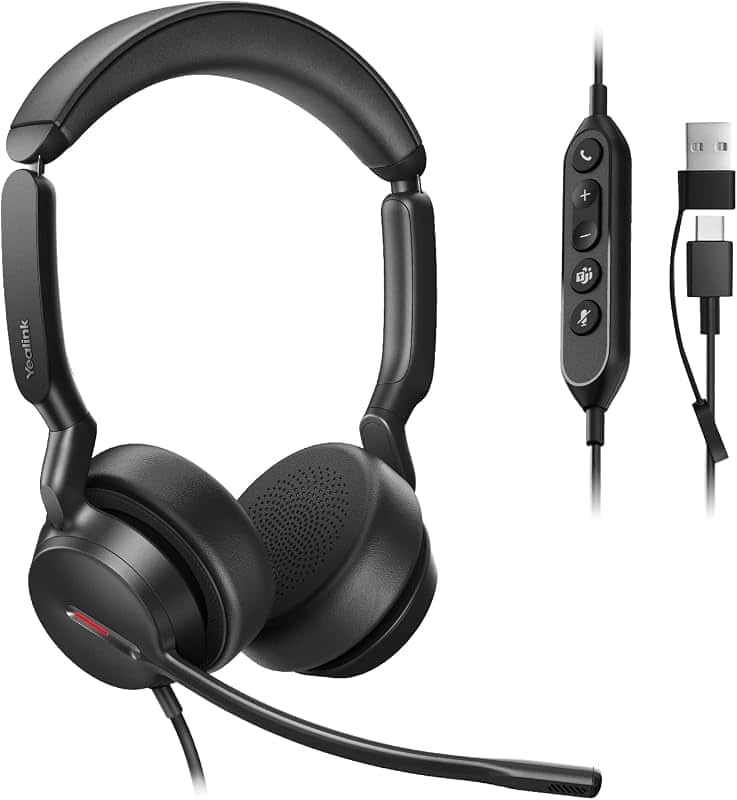 Yealink UH44 Wired Computer USB Headset, 2 AI Noise-Canceling Microphones | Teams/Zoom Ce…