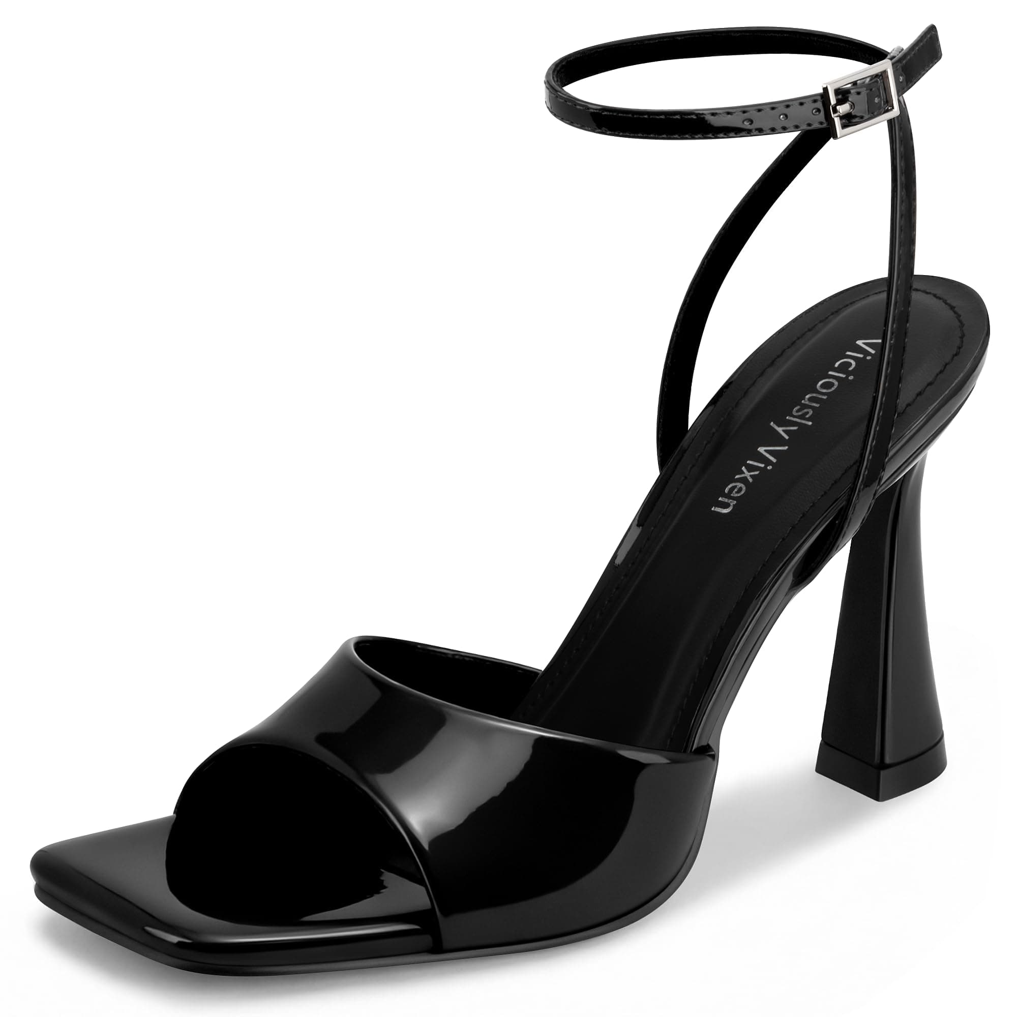 Strappy Kitten Heels for Women Square Open Toe Stiletto Mesh Heeled Sandals with Ankle St…