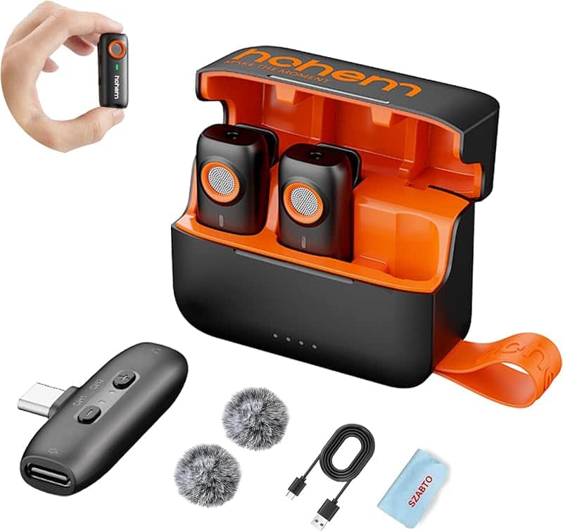 hohem MIC-01 Wireless Lavalier Microphone, 3-Level Noise Cancelling Built-in TF Card Slot…