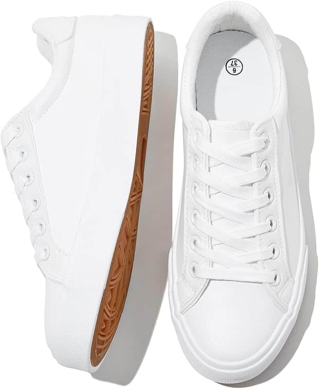 Womens White Tennis Shoes PU Leather Casual Sneakers