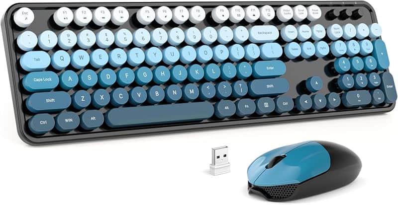 MOFII Wireless Keyboard and Mouse Combo, 2.4GHz Retro Typewriter Keyboard Full Size, Cute…