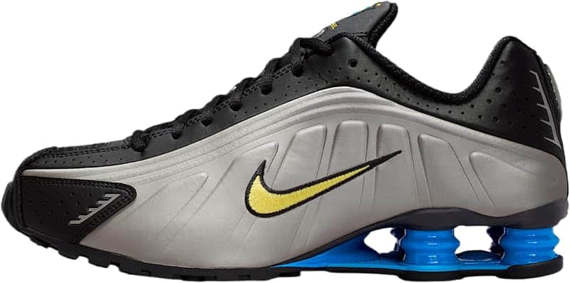Shox R4 Men's Shoes (Black/Metallic Pewter/Light Photo Blue/Canary)