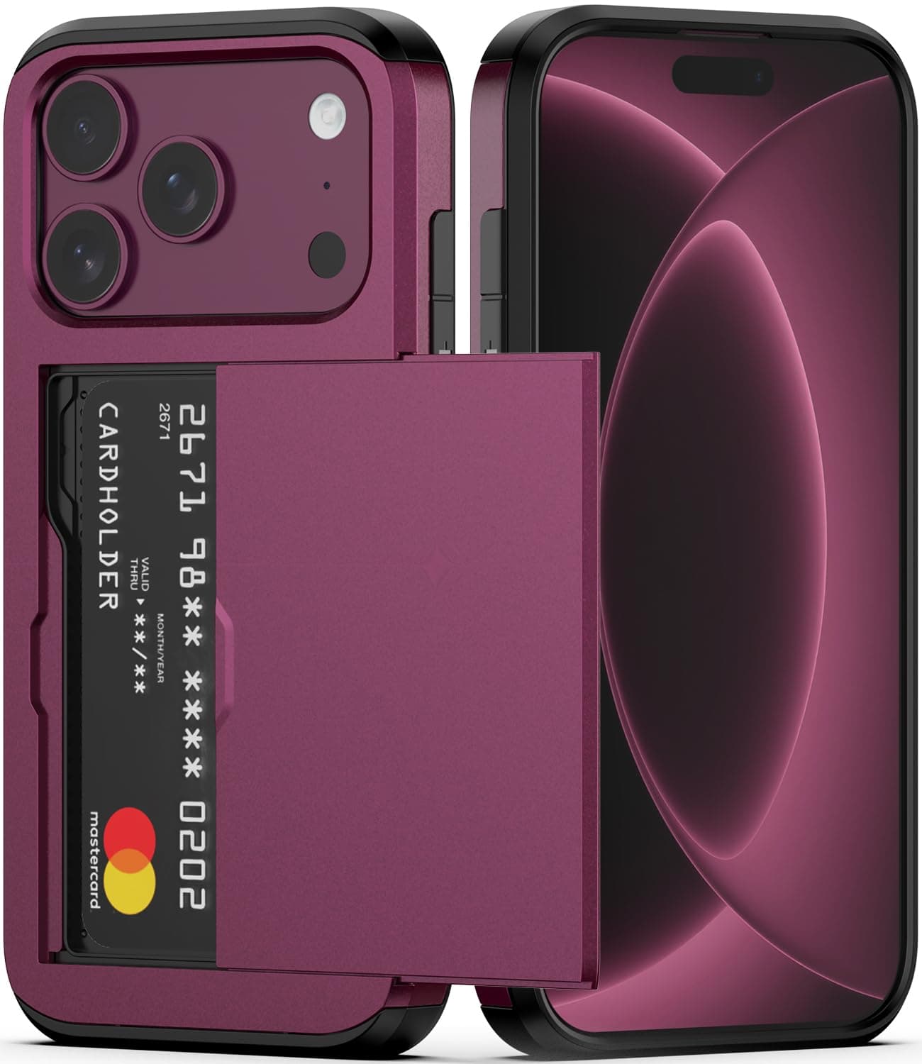 Nvollnoe for iPhone 18 Pro Case with Card Holder Burgundy