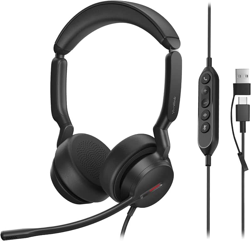 Yealink UH44 Wired USB Headset for Work, USB-C/A, 2 Noise-Canceling Mics | wired headphon…